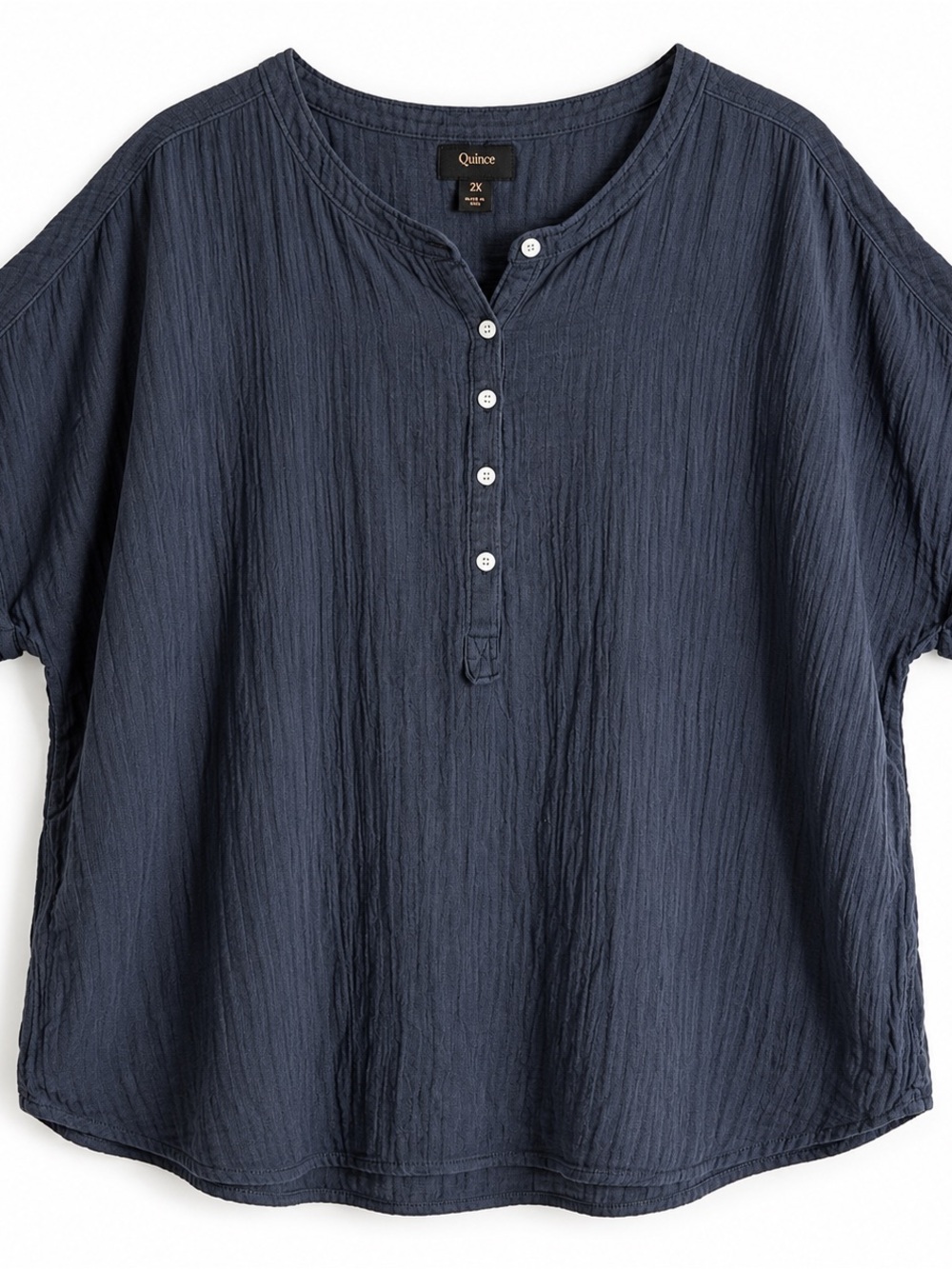 Quince Organic Cotton Gauze Roll Sleeve Top 2X Indigo Blue